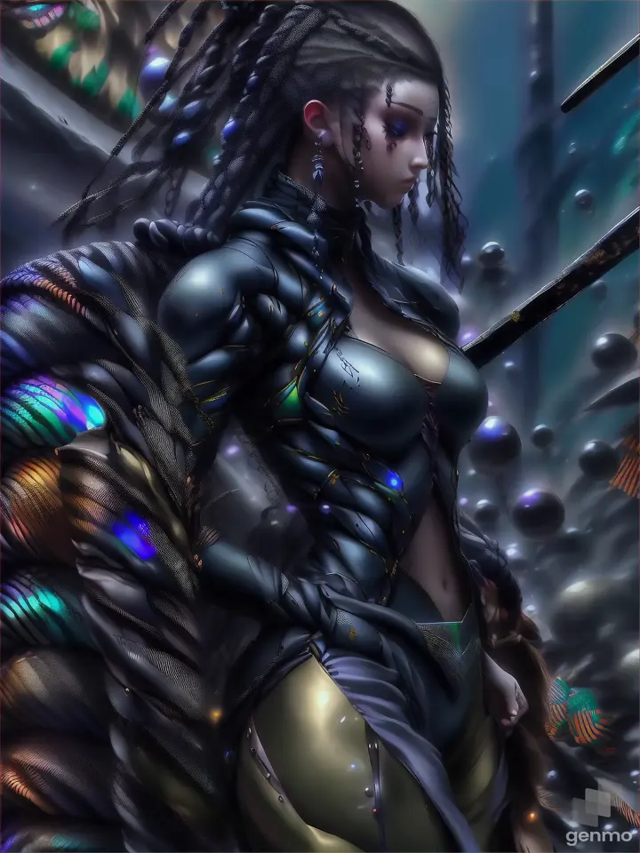 a digital painting of a woman with a sword