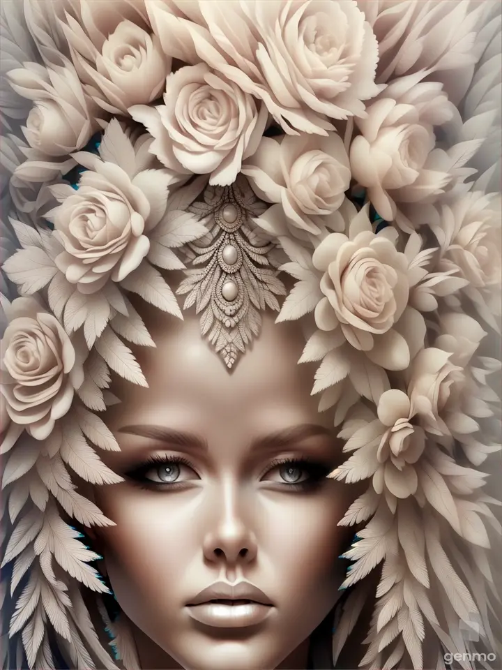 a woman with flowers in her hair