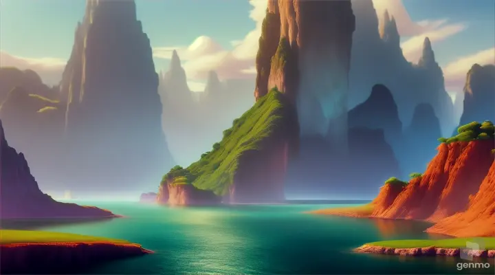 Surreal dreamscape with floating islands, digital matte painting, blending photo-realism and fantasy elements