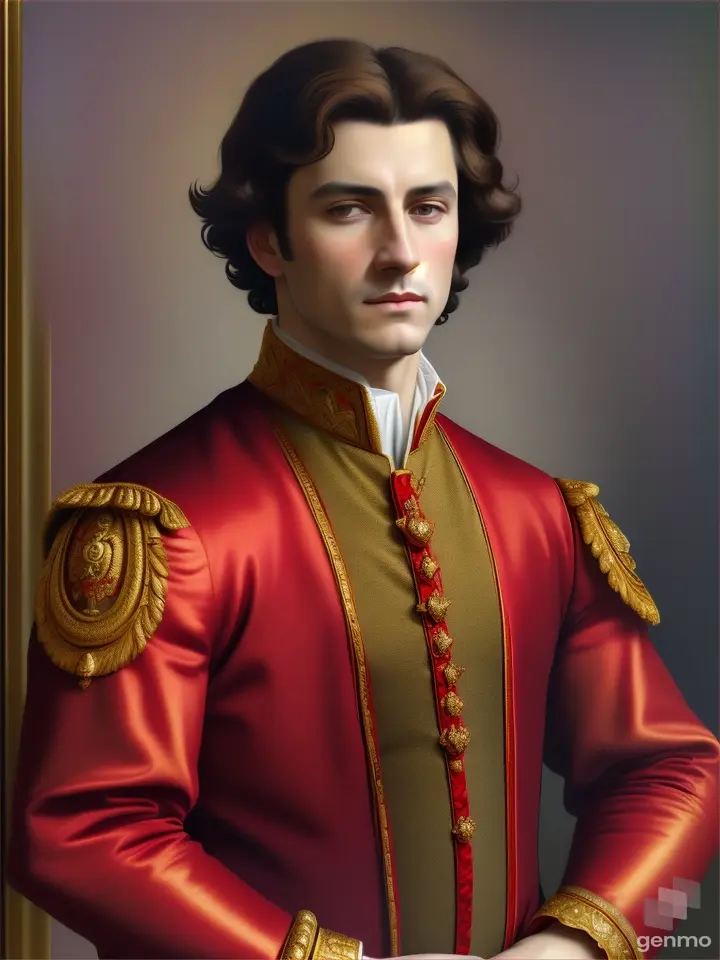 a painting of a man in a red and gold outfit