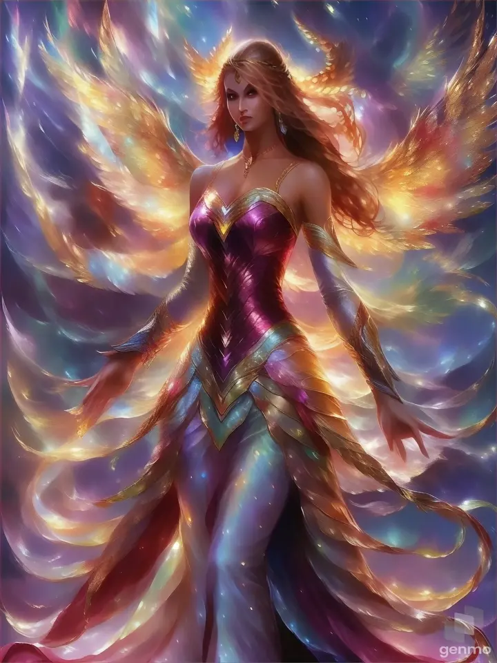 a painting of a woman in a dress with wings