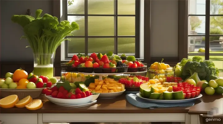 ((Fresh background, soft light effect: 1.2)), 1 scene with fresh produce, Arrangement of snacks on the table: 1.3, Lower left corner placement: 1.5, Commercial photograph: 1.1

A serene and lively background filled with a variety of fresh fruits and vegetables, showcasing their natural colors and textures. Soft lighting amplifies the vibrancy of the scenery, creating an inviting and appetizing ambiance. Snacks are artfully placed on the table, displayed in an arrangement that emphasizes their allure and enticement. The composition is framed with a focus on the lower left corner, providing visual balance and interest to 4K，Commercial photography，Yellow peach pulp，Green grape pulp，Juice sputtering，poster for, Fresh style background, Attractive,Ultra HD，tmasterpiece，romanticism lain, Minimalism, Close-up, 8K,ccurate, Best quality, hyper HD