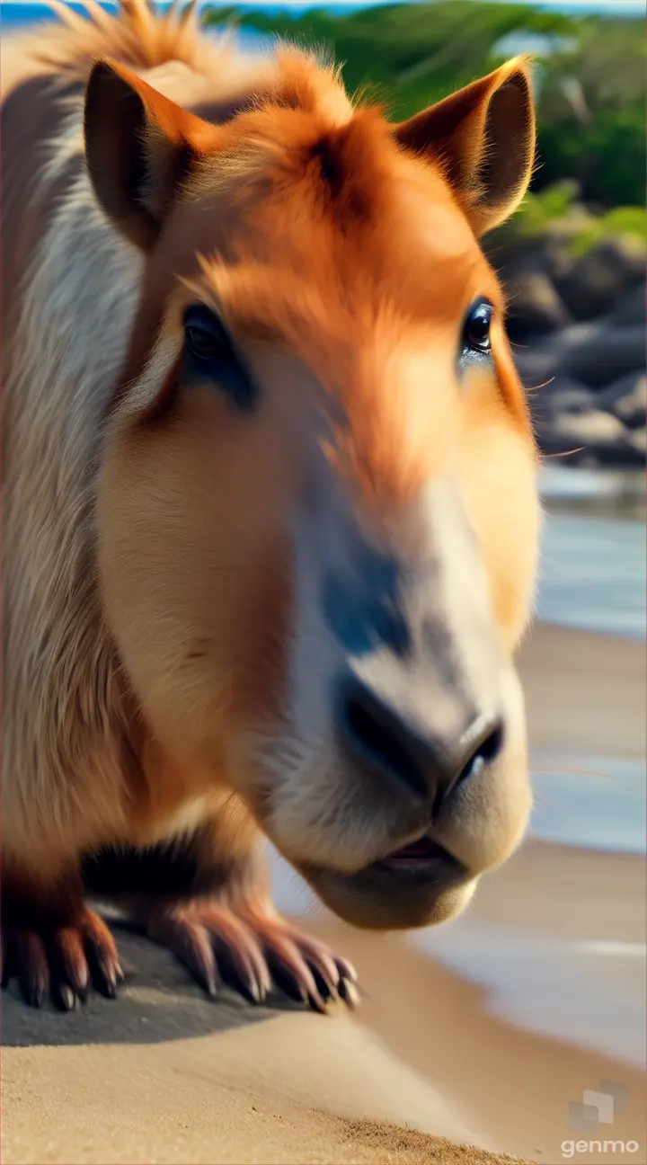 Cappybara eatting on beach