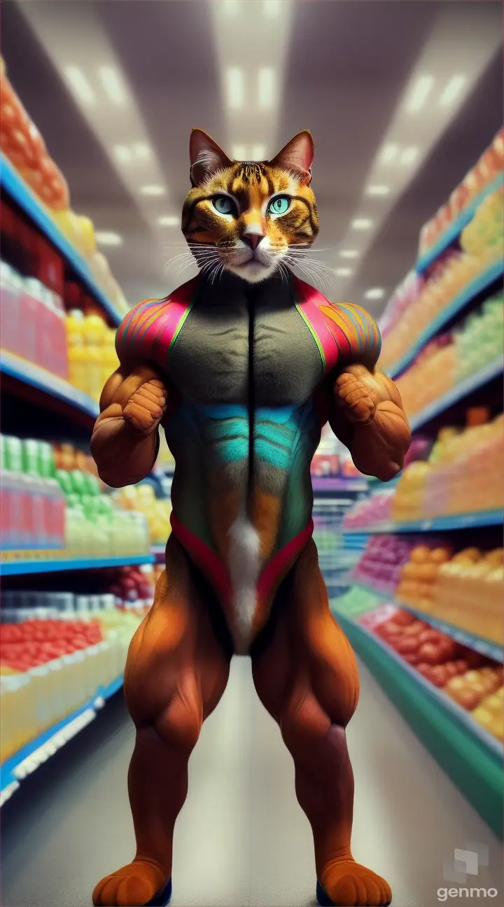 Muscle cat at supermarket