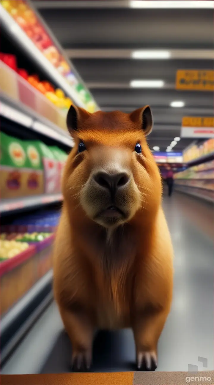 Super cappybara at supermarket