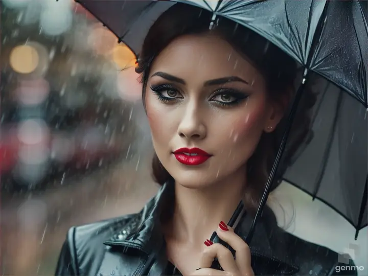 beautiful woman crying in the rain as the husband waves good bye