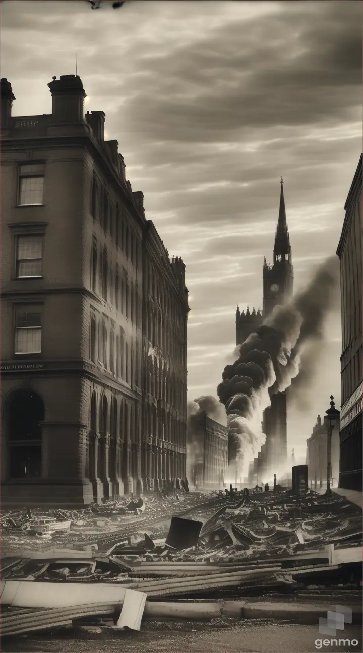 A series of archival photographs or sketches depicting the aftermath of the Great Fire, showing the devastation left behind and the efforts of Londoners to rebuild their city in the wake of the disaster.