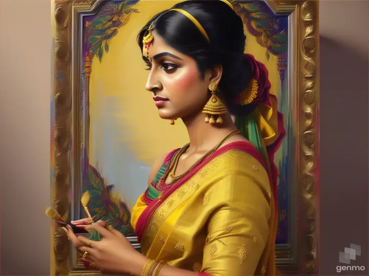 a painting of a woman in a yellow sari