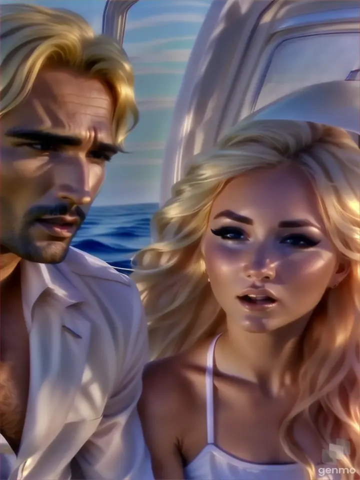 a man and a blonde woman look scared on a boat