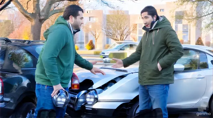 a couple of men standing next to a car