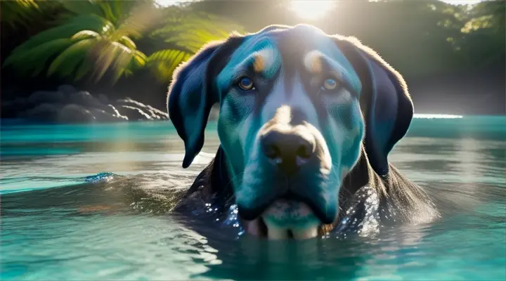 DOGUE ALEMÃO   SWIMMING IN A BLUE LAGOON IN HAWAII......in zoom