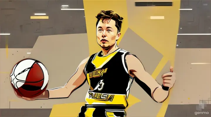 paper cut style elon musk playing basketball