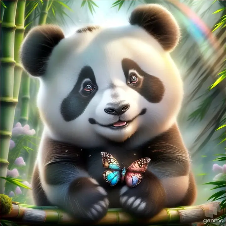 a panda bear sitting on top of a bamboo tree