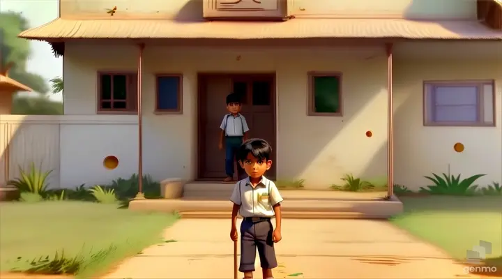 a young boy roaming in front of a house. But not only was he short of money, he also had many problems in his studies. The young boy's family had financial problems which were affecting his education.