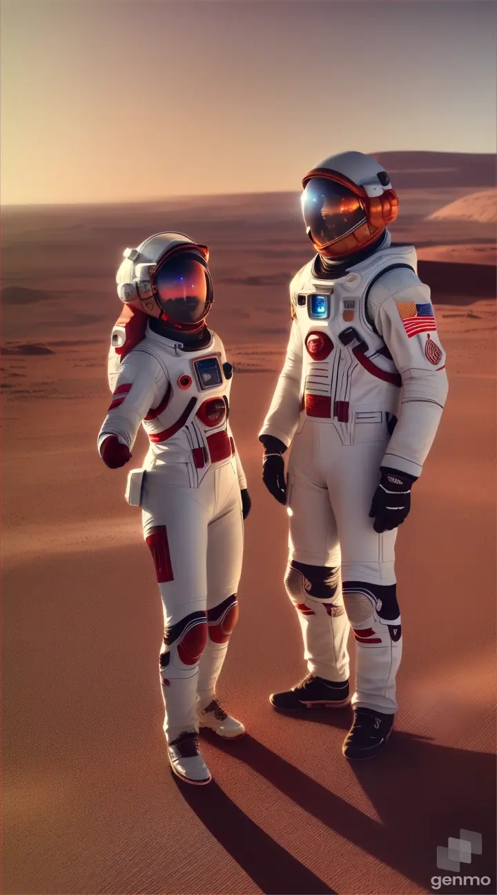 A astronaut couple is singing on the Mars, incredible and stunning, cinematic