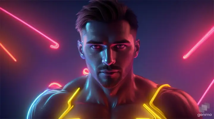 create a glowing man on colorful, 8k, size of 1920x1080