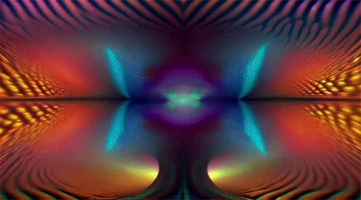 background fractal patterns with dark colours, foreground multi colored beads rising from the bottom to the top of the screen 