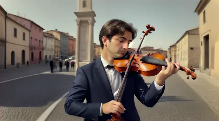 Inquadratura ravvicinata di un artista di strada che suona il violino in una stazione della met ascoltare.