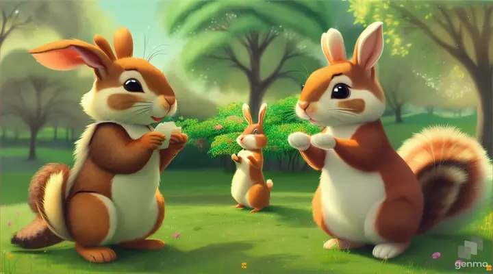 Once upon a sunny day, in park not too far away, two little friends, Lilly the rabbit summy the squirrel deacided to go in adventure. They pack their snackes and set off into the lush geerny 