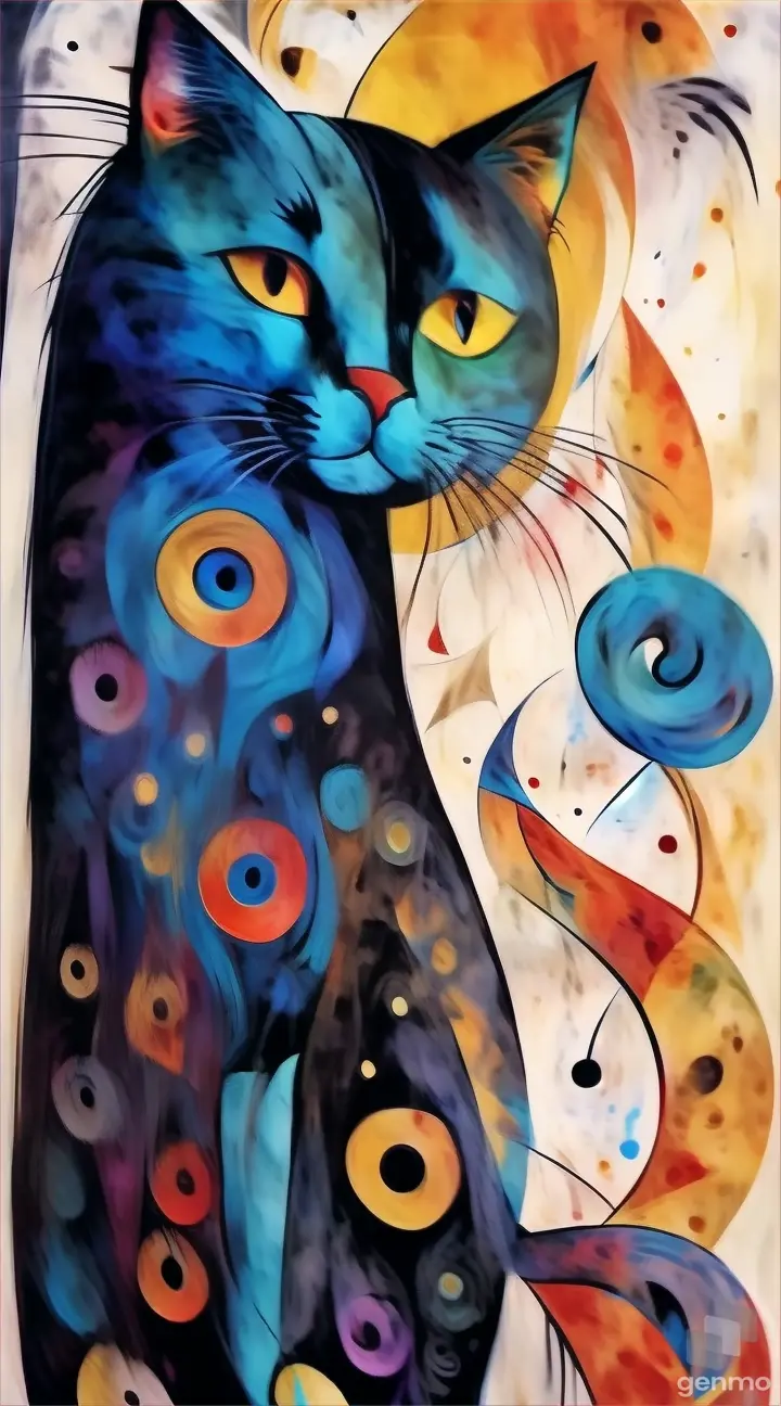 a painting of a black cat with yellow eyes