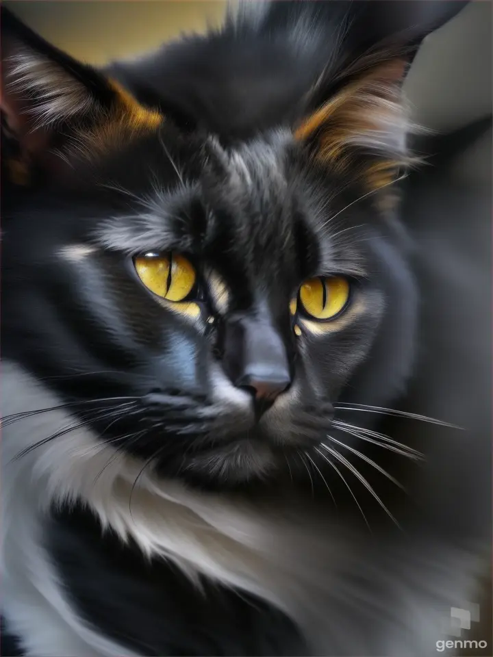 a painting of a black cat with yellow eyes