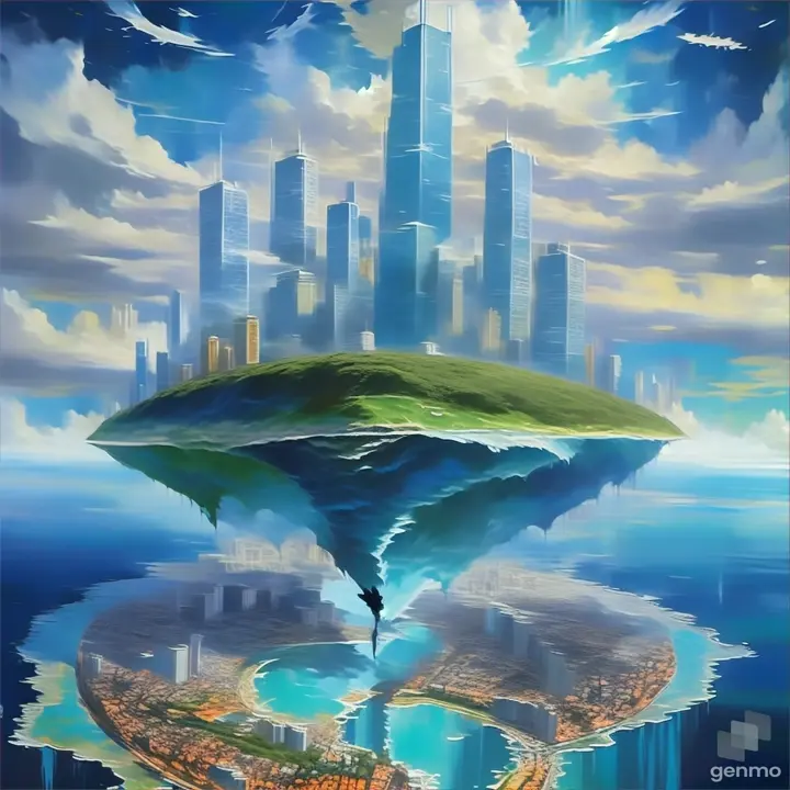 an island floating in the middle of a body of water