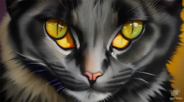 a painting of a black cat with yellow eyes
