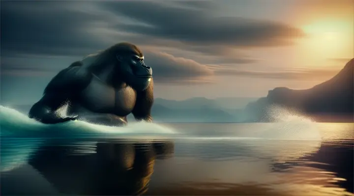  Image Description: As the smoke clears, Kong's motionless form floats upon the surface of the water. He appears defeated but not broken, his massive body battered and bruised from the intense battle. The image captures the vulnerability and exhaustion of Kong, as well as the vastness of the ocean surrounding him. The scene is filled with a sense of quietude and reflection, as the aftermath of the epic clash is revealed. The viewer is left with a lingering sense of the immense struggle that has taken place and the profound impact it has had on both combatants.