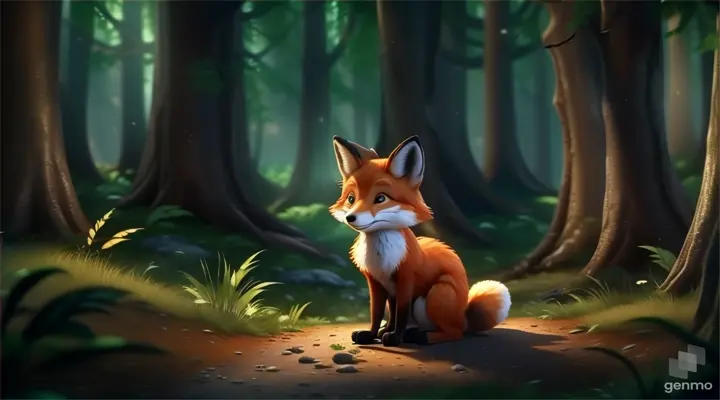 a fox sitting in the middle of a forest