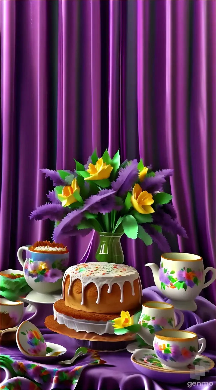 a table topped with a cake covered in frosting