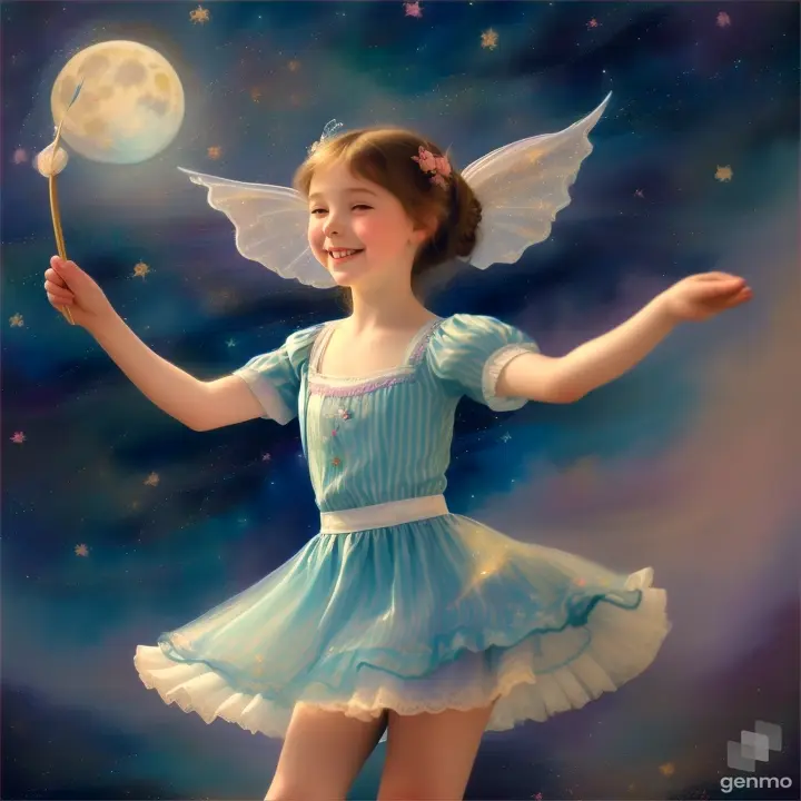 Little girl triwel and spun with the moon fairies, her laughter echoing through the night. With each step, she felt lighter than air, as if little girl could dance among the stars forever. 