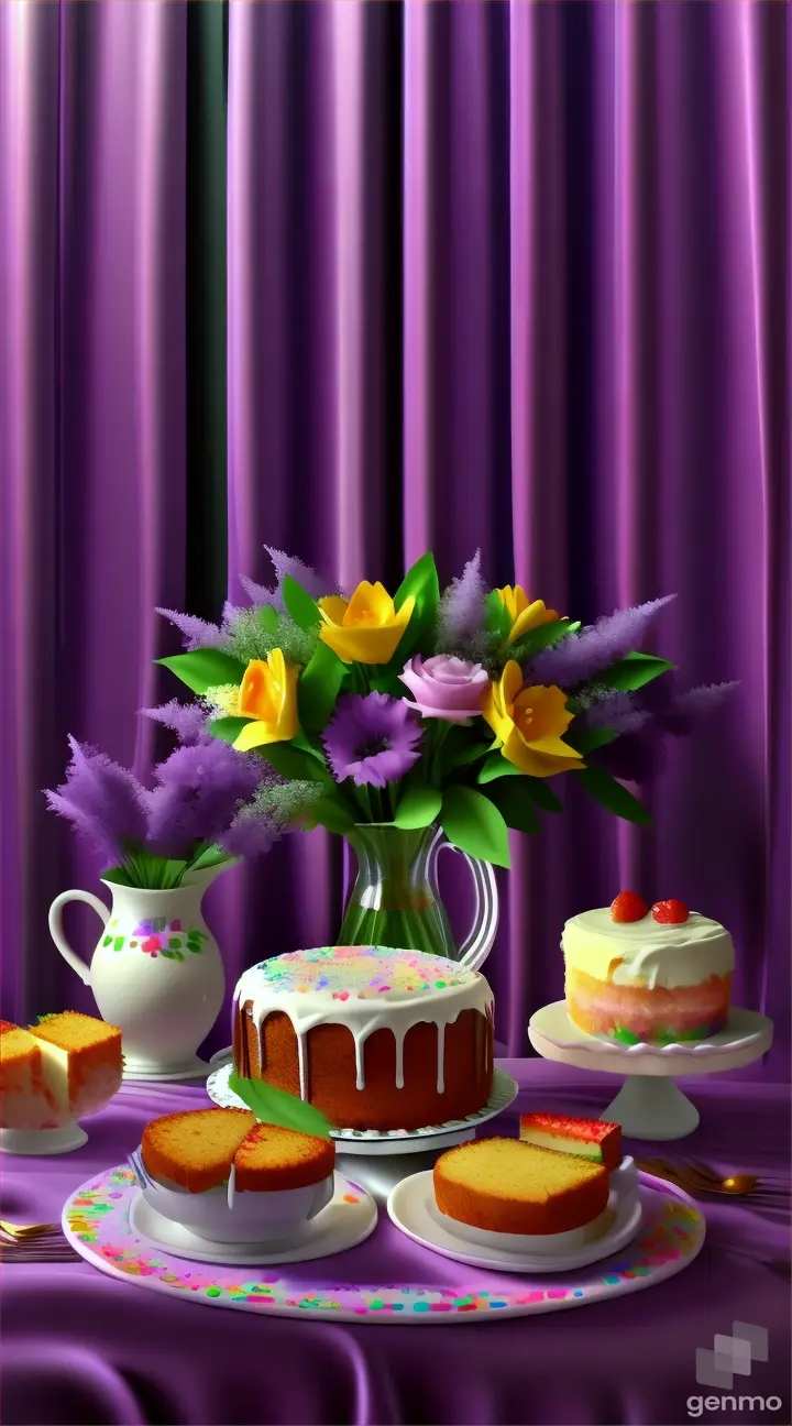 a table topped with a cake covered in frosting