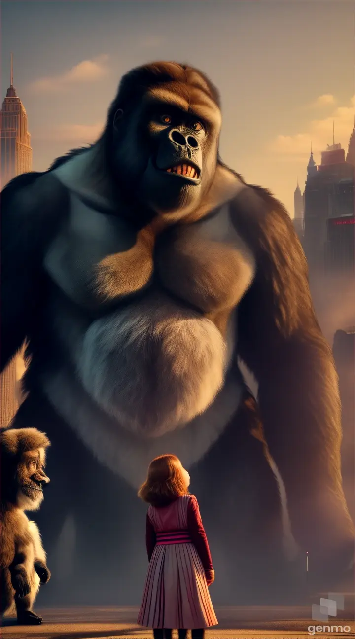 King Kong looks at the girl