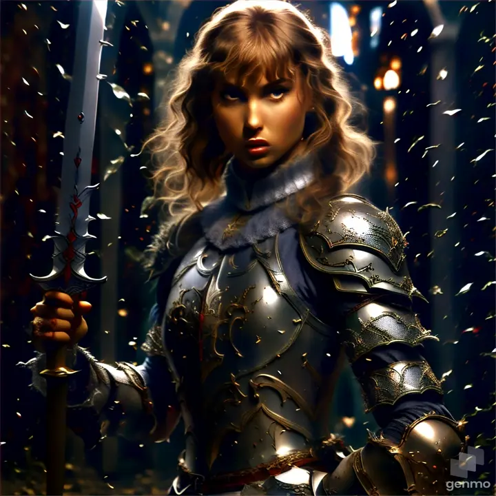 a woman dressed in armor holding a sword