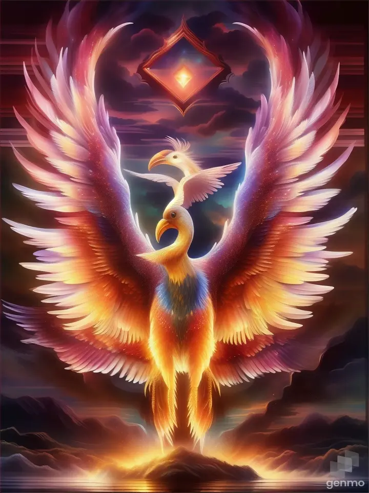 a painting of a large bird with large wings