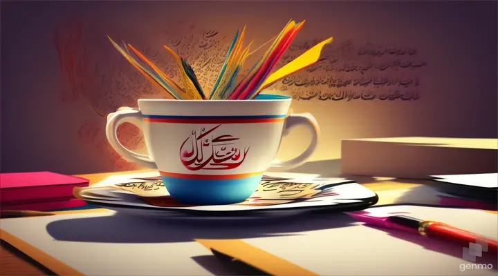 كتب صغيرة تسقط في فنجان كارتون horizontal 