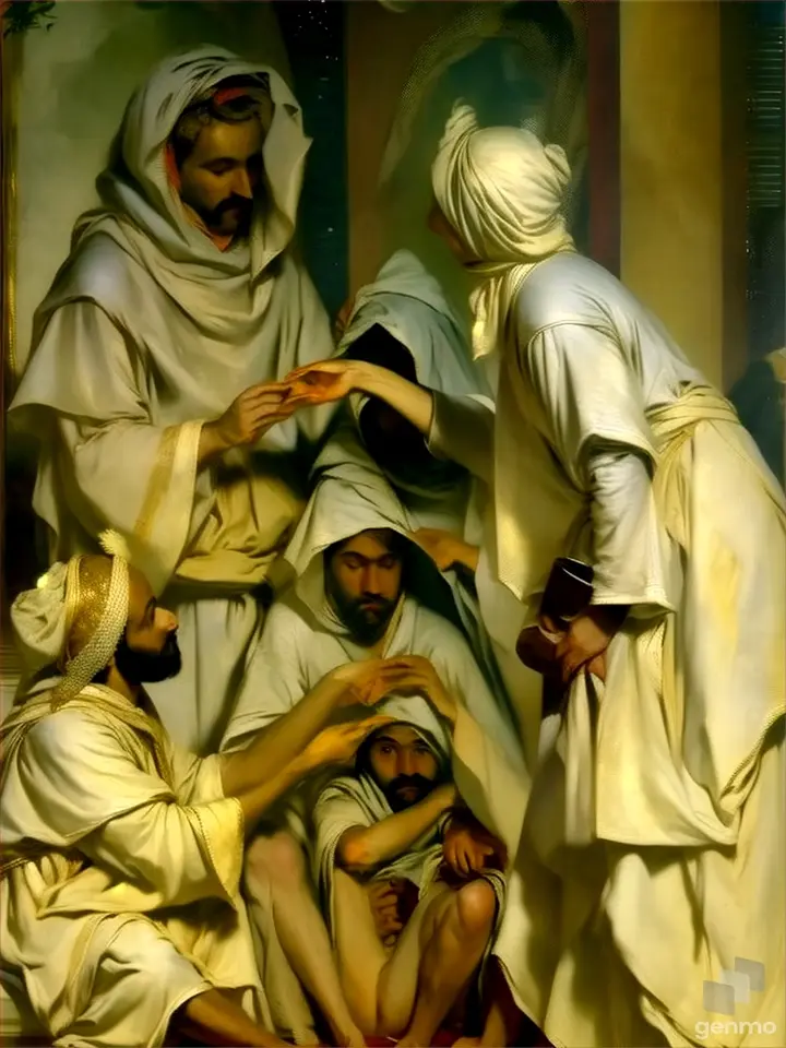 a painting of a group of people in a room
