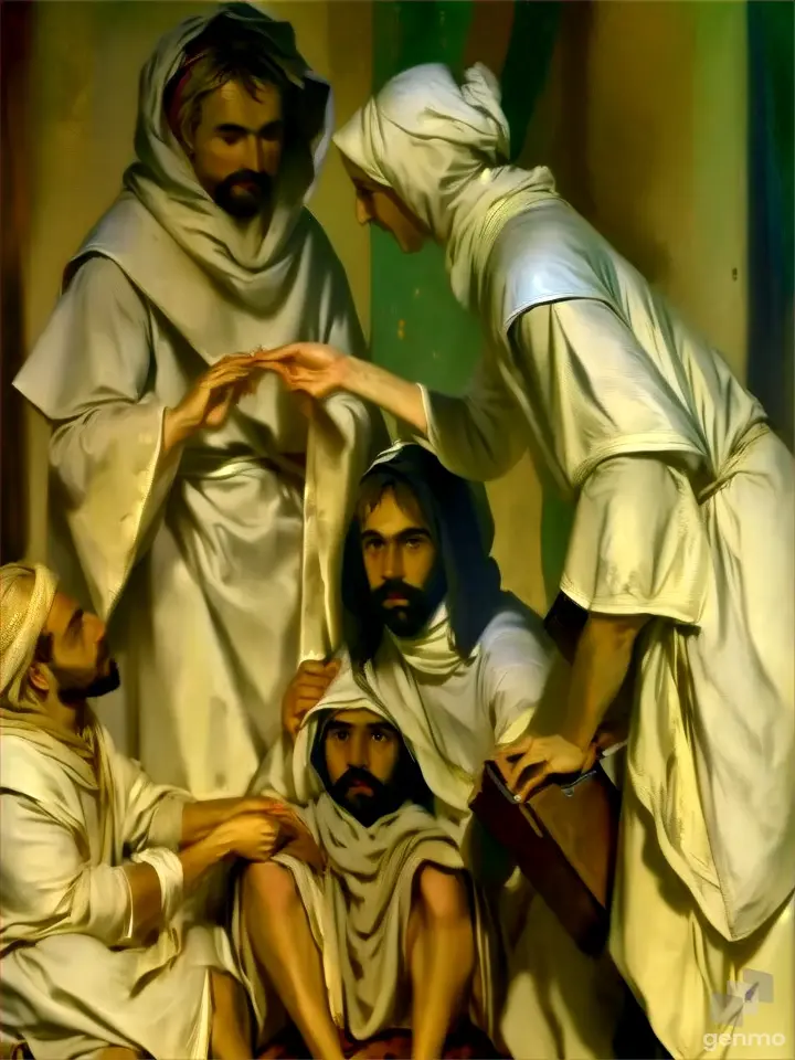 a painting of a group of people in a room