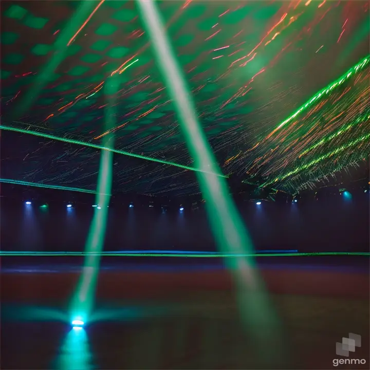 in complete darkness, the scattered blue-green light coming from the floor of the dance hall slowly increases.