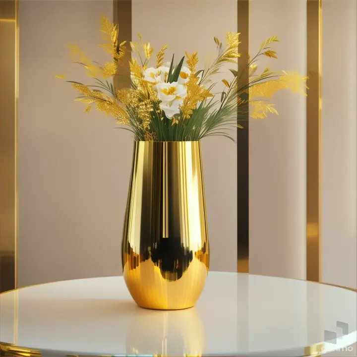  Minimalist golden  metallic vase with golden gradient background