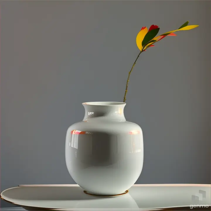 minimalist white pot-bellied vase with a narrow neck,  white vase. on gray background. 