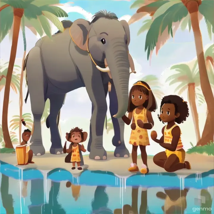 a group of children standing next to an elephant