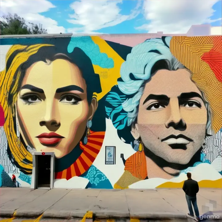 a large mural of a woman and a man on the side of a building