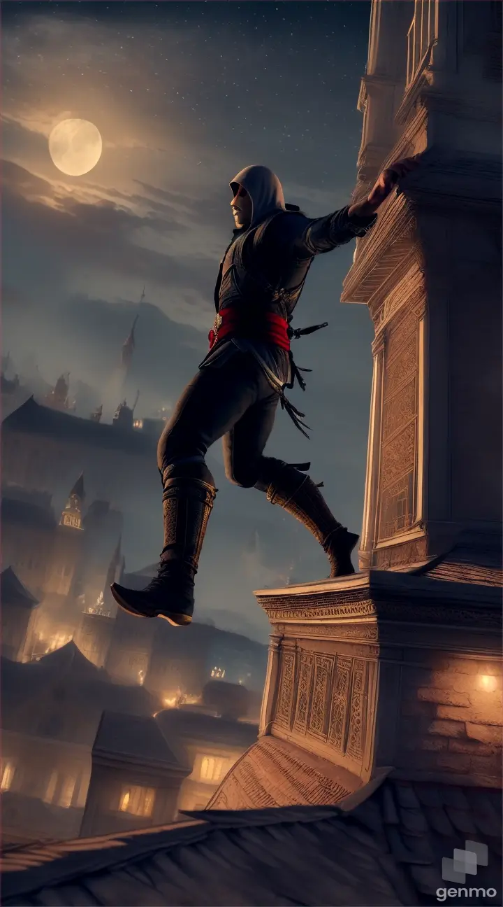 Assassin's jump from the roof of a house
