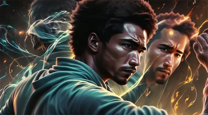 A close-up of the man protagonist's face, now filled with determination and resilience, as he continues to dance through the journey of life.