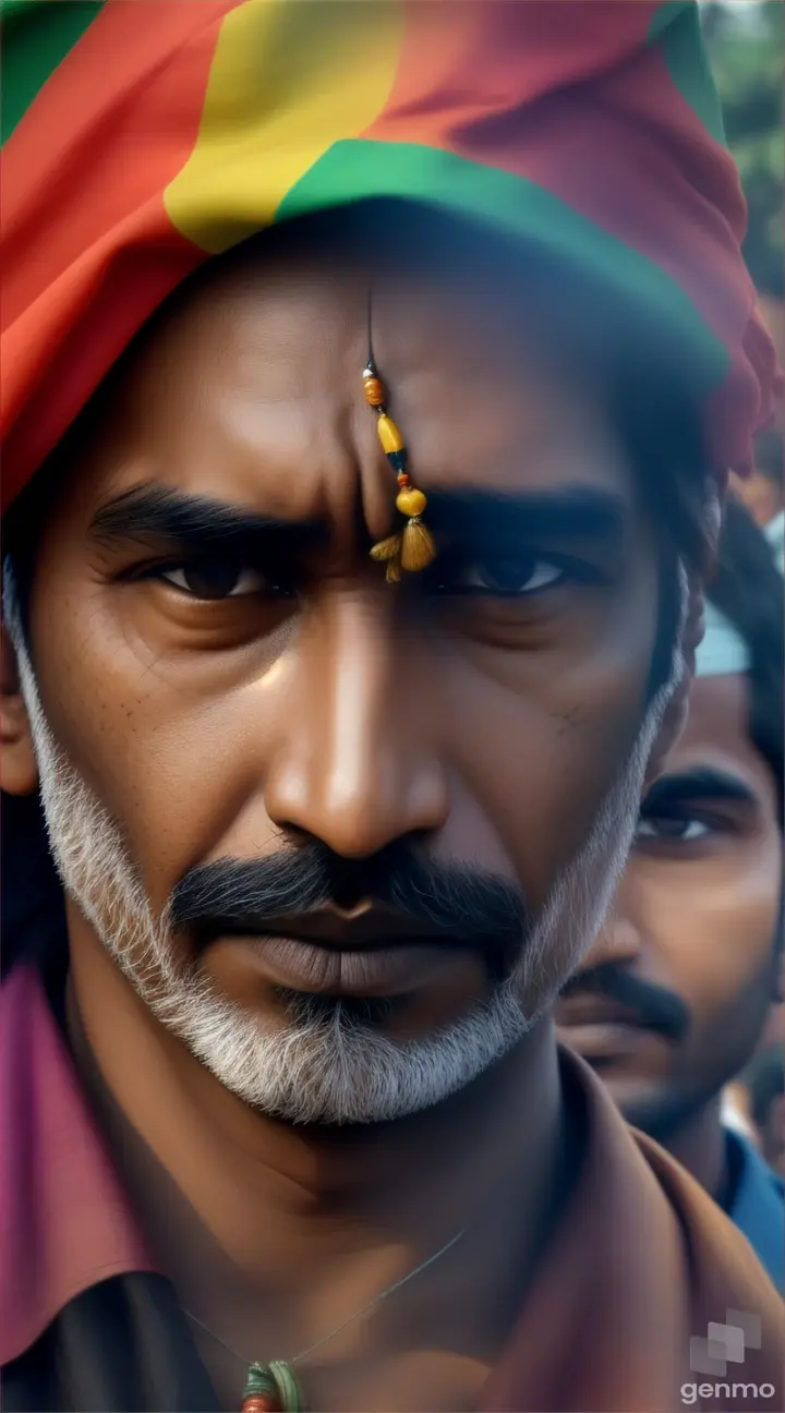 A heroic, contemporary portrait of Indian revolutionaries with splashes of bright colors and a strong focus on facial expression