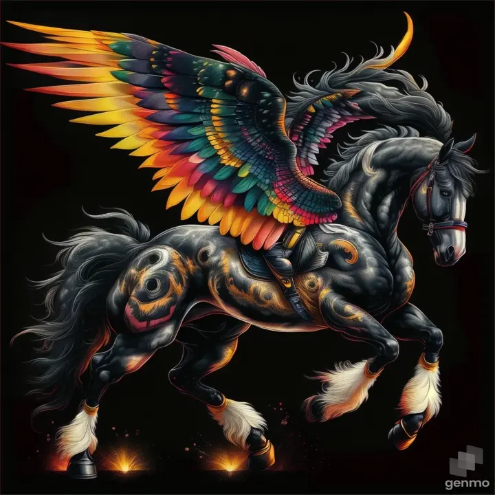 a painting of a horse with wings on its back