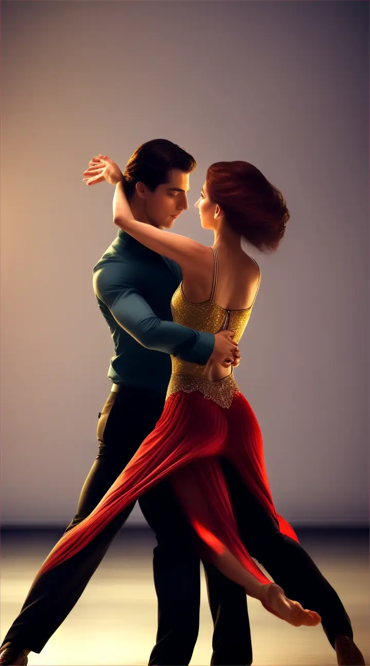 the music reaches its peak and the male and female dancers abandon themselves completely to the passion of tango. The shots become more frenetic, with quick cuts between the dancers' faces, their hands shaking and their bodies wrapping around each other. 'around each other in a whirlwind of emotions as they kiss passionately
