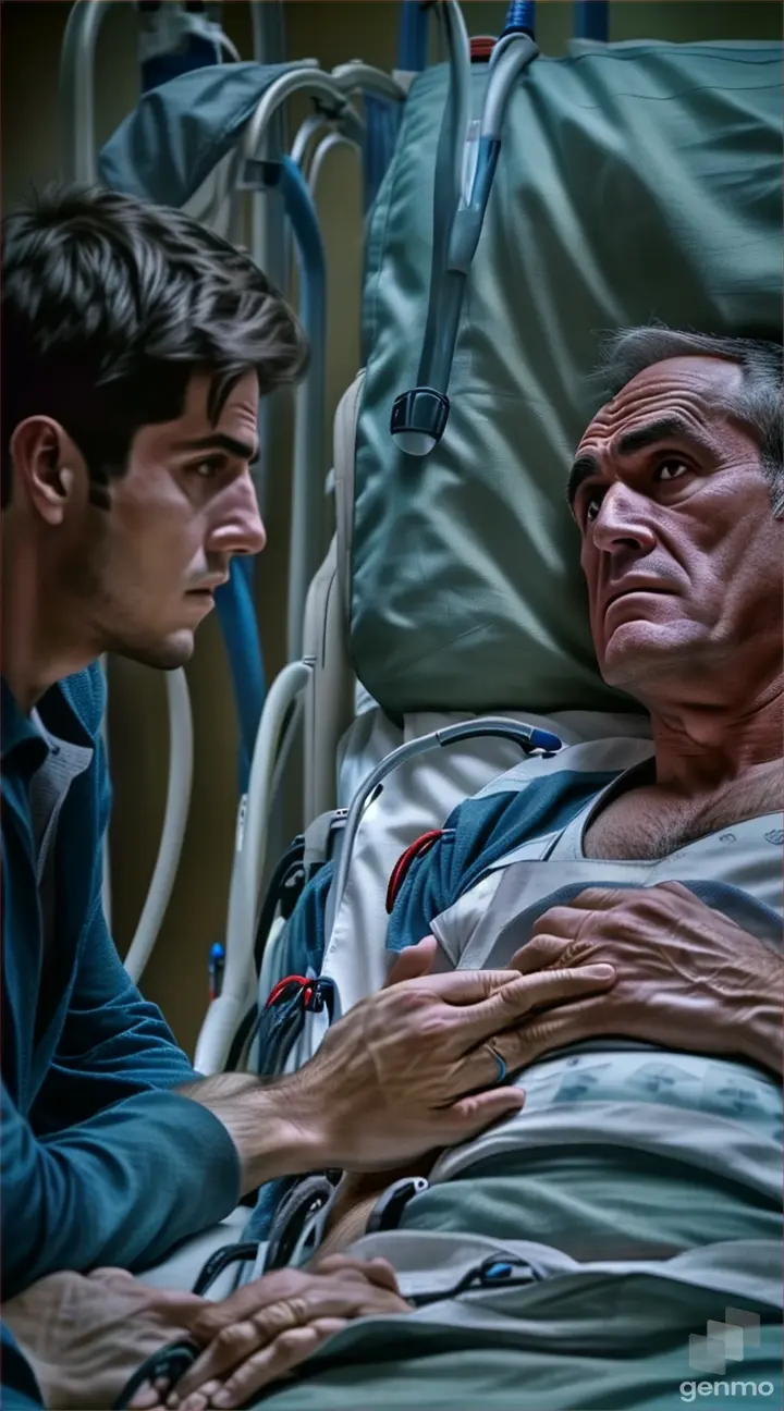 a man laying in a hospital bed next to another man