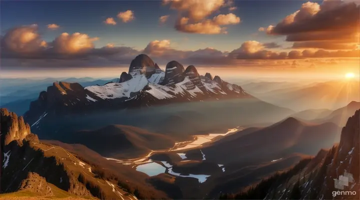 Located at the top of the mountain, there is a beautiful scenery. The wide sky and endless mountains form the foreground. The mountain peak exudes a calm and serene atmosphere and is filled with natural beauty.

The light of Buddha appears on the top of the mountain. The light illuminates the mountain peak more brightly and warmly illuminates the surroundings. The light of Buddha removes anxiety and suffering and delivers peace and stability. 16:9